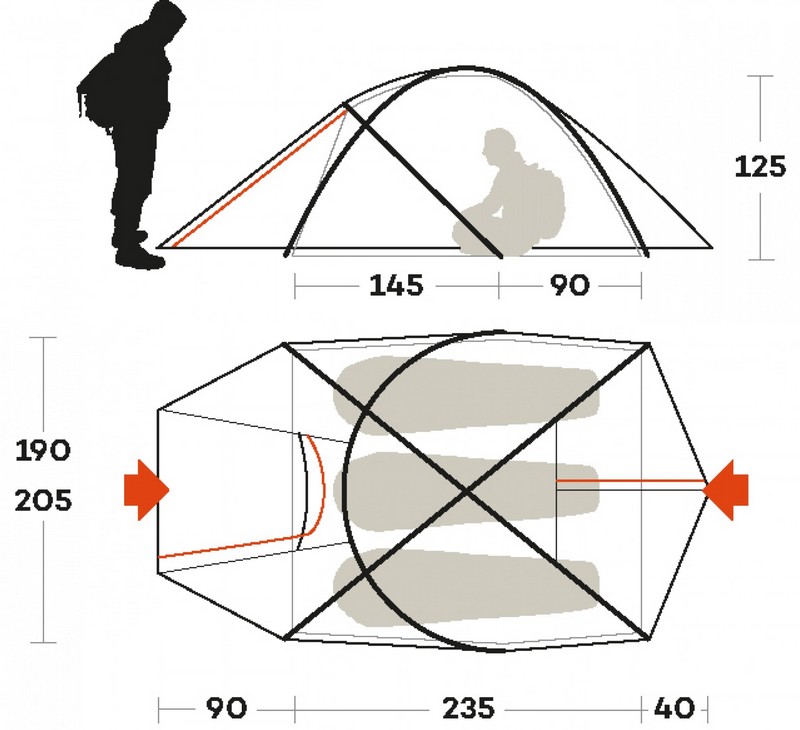 Dimensions de la tente Pilier 3 Highlab Ferrino